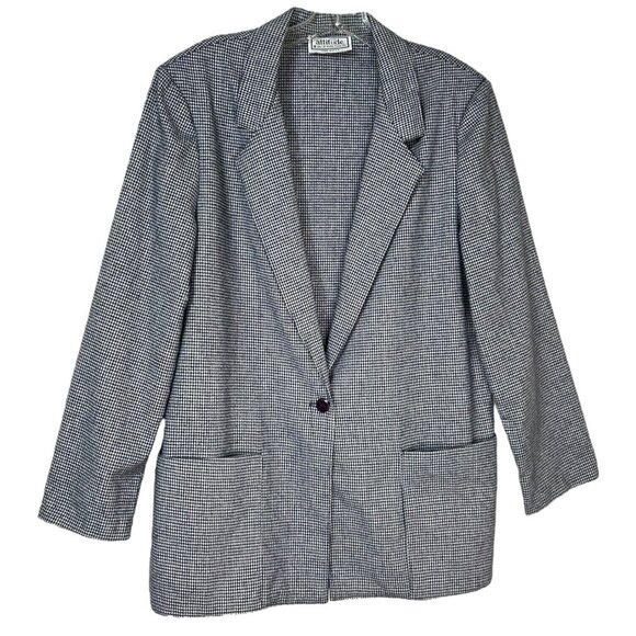 Vintage ILGWU Navy & White Houndstooth Blazer‎ Women's Size  XL  Union Made USA - Picture 1 of 8